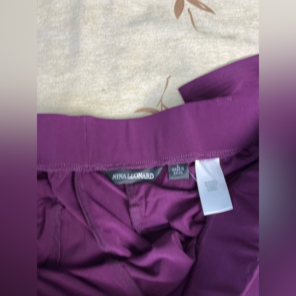 Nina Leonard | New Narrow leg Pleat Front Purple Sz L Jersey self tie pants belt - Picture 13 of 16